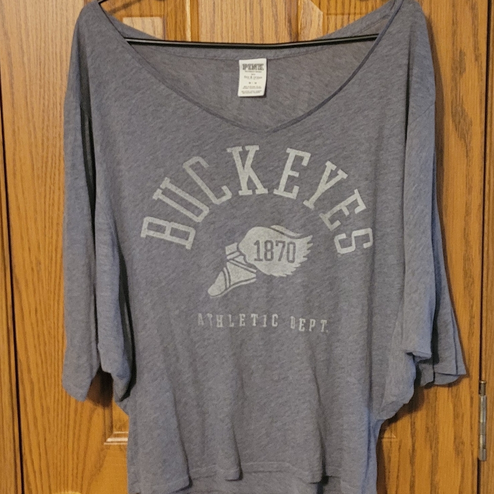 PINK Victoria's Secret Gray 3/4 Sleeve OSU Buckeyes Oversized Shirt